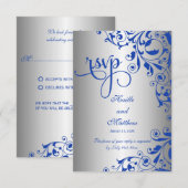 Stijlvolle Koninklijk Blauwe en Zilveren Krullen R RSVP Kaartje (Voorkant / Achterkant)