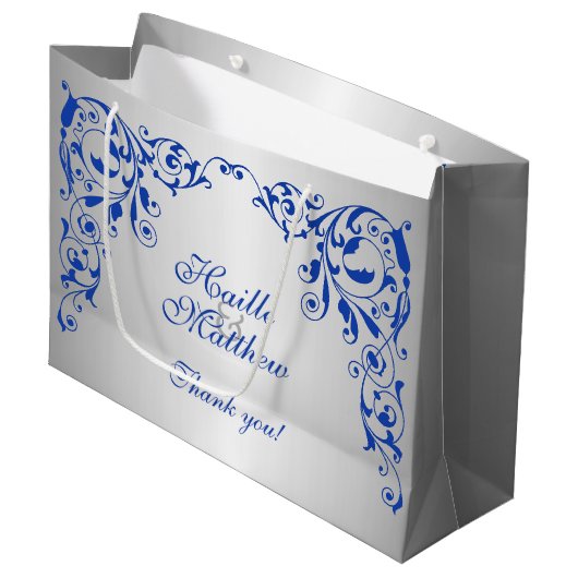 Stijlvolle Koninklijk Blauwe Krullen Groot Cadeauzakje (Voorkant Gekanteld)