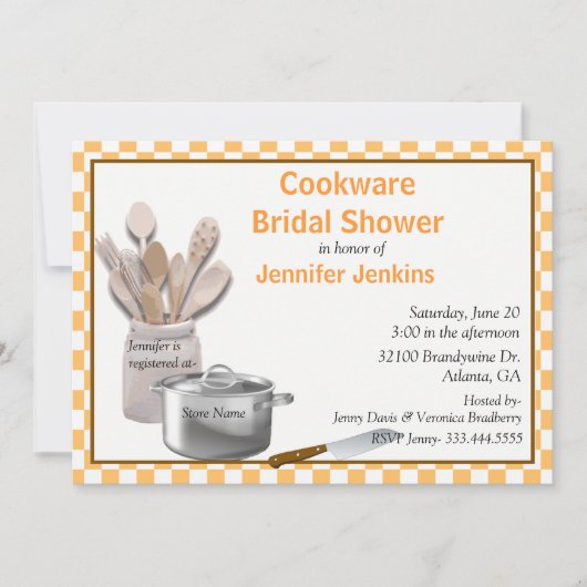 Stijlvolle kookgerei bruids douche uitnodiging (Voorkant)