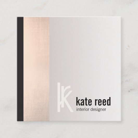 Stijlvolle koperen Roos gouden streep vierkant mon Vierkante Visitekaartje (Voorkant)