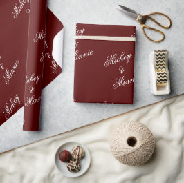 Stijlvolle koppelnaam bordeauxrood cadeaupapier