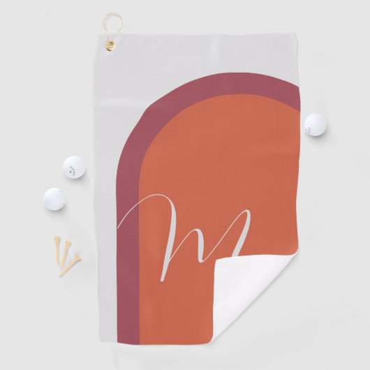Stijlvolle Koraal en Magenta Roze Boog met Monogra Golfhanddoek (Insitu)