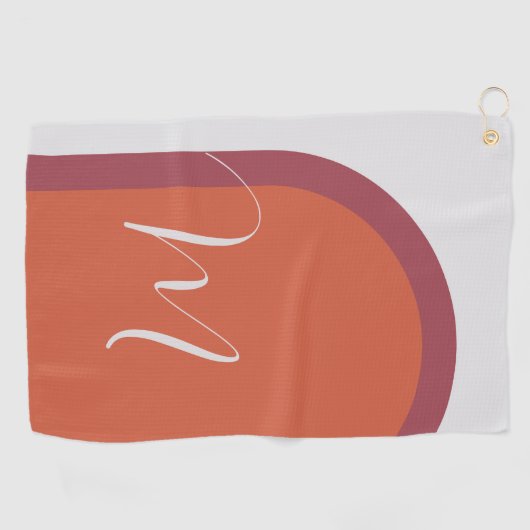 Stijlvolle Koraal en Magenta Roze Boog met Monogra Golfhanddoek (Horizontaal)