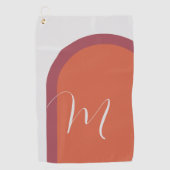 Stijlvolle Koraal en Magenta Roze Boog met Monogra Golfhanddoek (Voorkant)