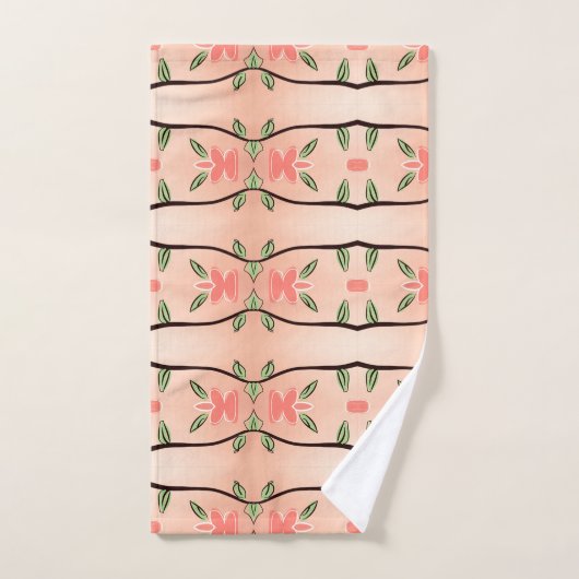 Stijlvolle Koraal Perzik Bloemen Handdoek Set (Handdoek)