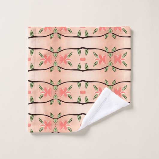 Stijlvolle Koraal Perzik Bloemen Handdoek Set (Wasdoekje)