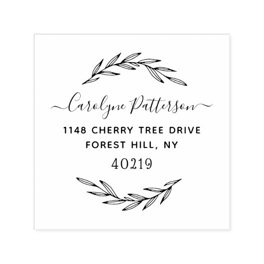 Stijlvolle krans Aangepaste naam & adres Zelfinktende Stempel (Design)