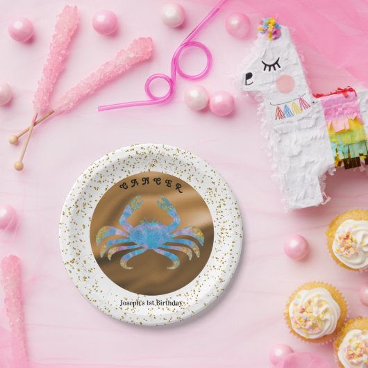 Stijlvolle Kreeft 1e Verjaardag & Gouden Confetti  Papieren Bordje (Feest)