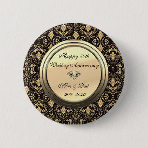Stijlvolle Krullen Zwart 50-jarig Huwelijksjubileu Ronde Button 5,7 Cm