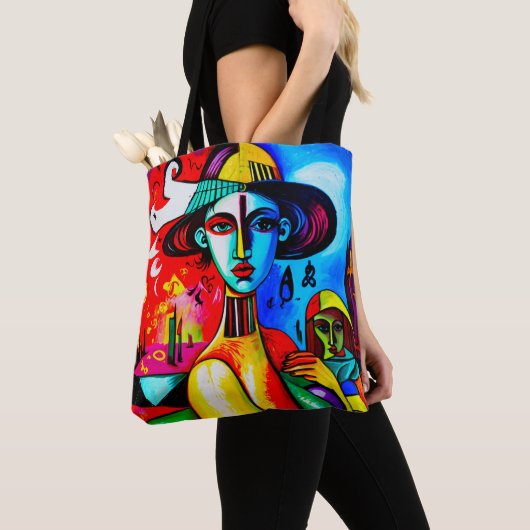 Stijlvolle kubisme Lady Canvas tas (Dichtbij)