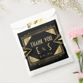 Stijlvolle kunstdeco zwarte en gouden trouwhershey bedankzakje