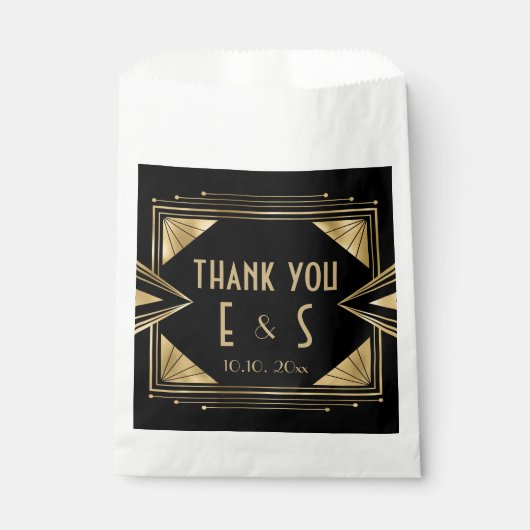 Stijlvolle kunstdeco zwarte en gouden trouwhershey bedankzakje (Voorkant)