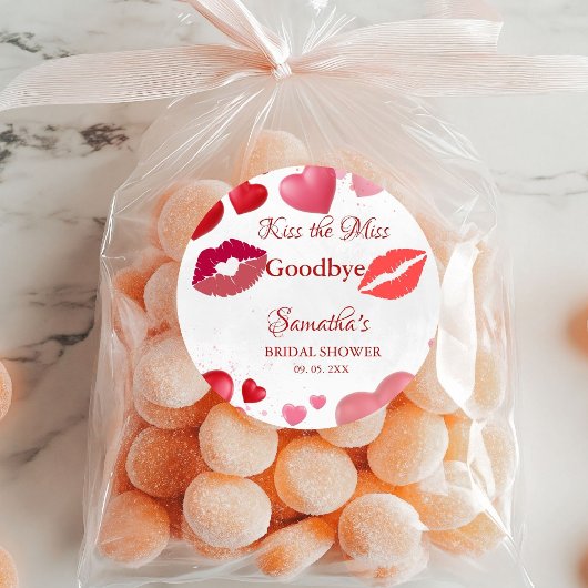 Stijlvolle kus vaarwel rode lippen bruids douche ronde sticker