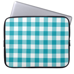 Stijlvolle laptophoes, Blauwgroen Gingham-patroon  Laptop Sleeve