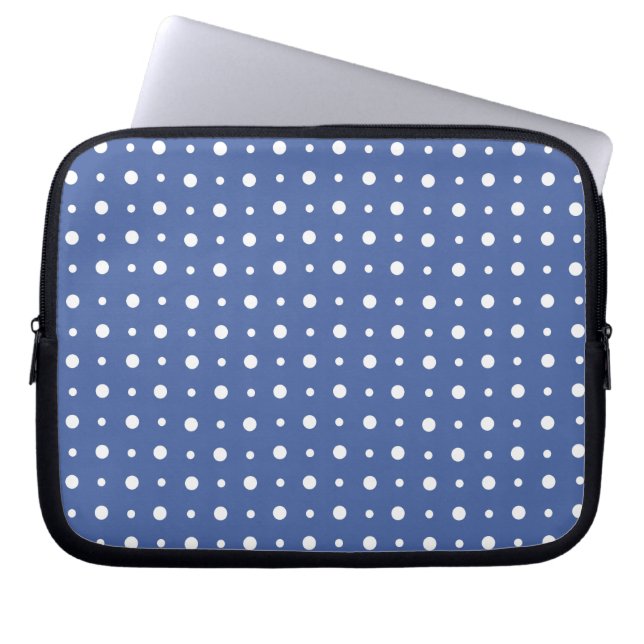 Stijlvolle laptophoes, donkerblauwe poolpunten laptop sleeve (Voorkant)