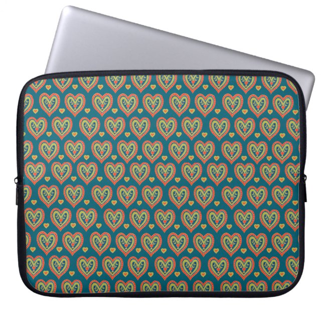 Stijlvolle laptophoes, rode harten op donker Blauw Laptop Sleeve (Voorkant)