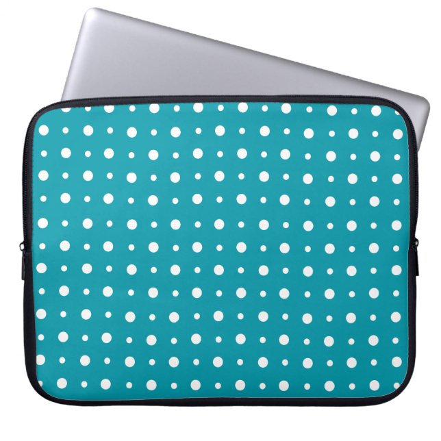 Stijlvolle laptophoes, witte pooldots, Blauwgroen Laptop Sleeve (Voorkant)