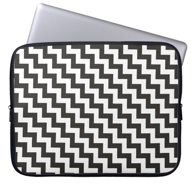 Stijlvolle laptophoes, zwart-wit chevrons laptop sleeve (Voorkant)