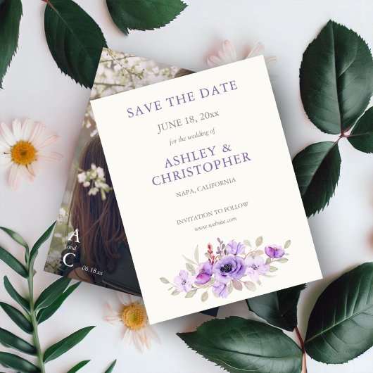 Stijlvolle Lavendel Bloemen Boeket Foto Bruiloft Save The Date