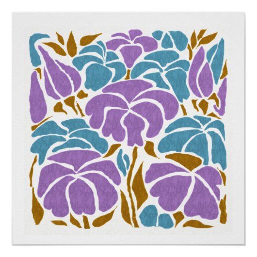 Stijlvolle lavendel Blue en Yellow Floral Art Perfect Poster (Voorkant)