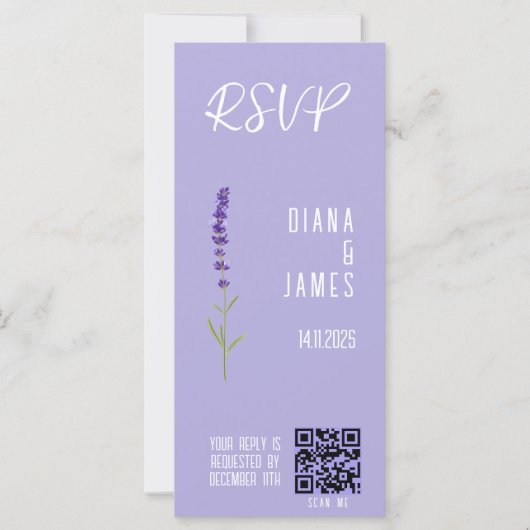Stijlvolle Lavendel Bruiloft RSVP QR code (Voorkant)