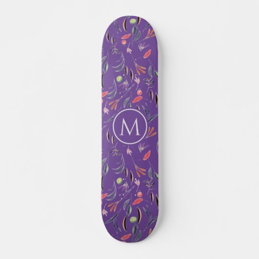 Stijlvolle lavendel Floral Waterverf MONOGRAM Persoonlijk Skateboard (Voorkant)