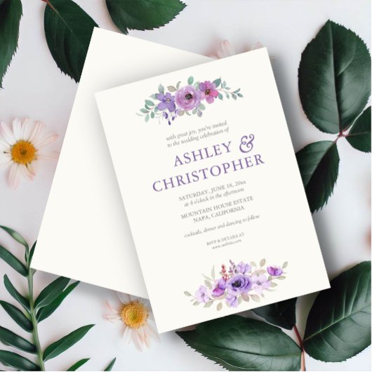 Stijlvolle Lavendel Waterverf Bloemen Boeket Bruil Kaart