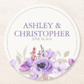 Stijlvolle Lavendel Waterverf Bloemen Boeket Bruil Ronde Kartonnen Onderzetter (Voorkant)