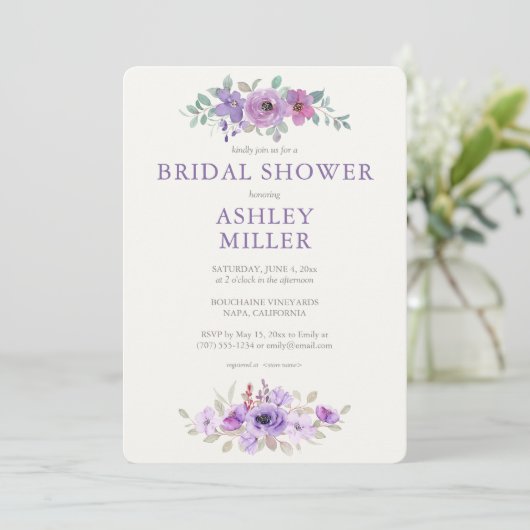 Stijlvolle Lavendel Waterverf Bloemen Vrijgezellen Kaart (Staand voorkant)