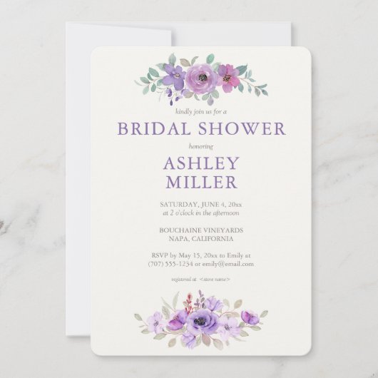 Stijlvolle Lavendel Waterverf Bloemen Vrijgezellen Kaart (Voorkant)