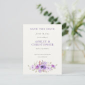 Stijlvolle lavendel waterverf bloemenboeket trouw save the date (Staand voorkant)