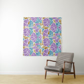 Stijlvolle lavender, Geel en Blauwe Flowers Art Wandkleed (In Situ (horizontaal))