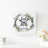Stijlvolle Leafy Wreath Wedding Vierkante Klok (Huis)