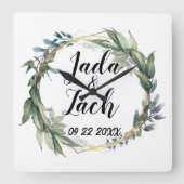 Stijlvolle Leafy Wreath Wedding Vierkante Klok (Voorkant)