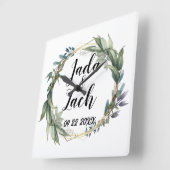 Stijlvolle Leafy Wreath Wedding Vierkante Klok (Hoek)