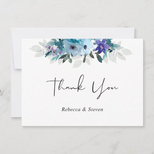 Stijlvolle lente stoffige blauw paarse bloemen bru bedankkaart (Voorkant)