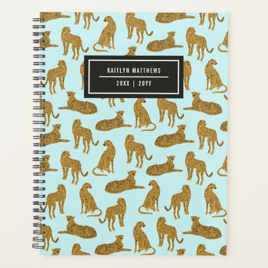 Stijlvolle Leopard Animal Pattern-naam | Blauw Planner (Voorkant)