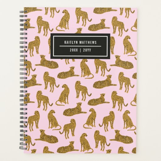 Stijlvolle Leopard Animal Pattern Naam | Roze plan Planner (Voorkant)
