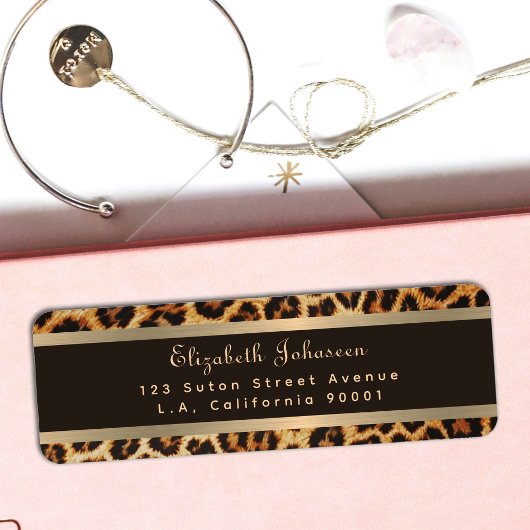 Stijlvolle Leopard Animal Print Bruin & Gouden Str Etiket
