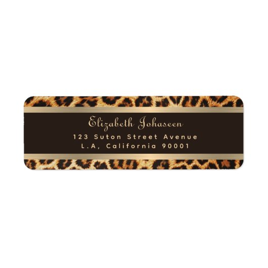 Stijlvolle Leopard Animal Print Bruin & Gouden Str Etiket (Voorkant)
