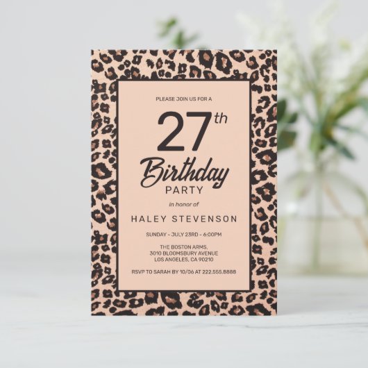 Stijlvolle Leopard Animal Print Trendy 27e verjaar Kaart (Staand voorkant)