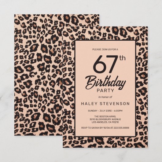 Stijlvolle Leopard Animal Print Trendy 67e verjaar Kaart (Voorkant / Achterkant)