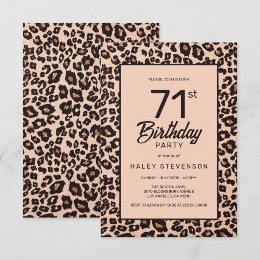 Stijlvolle Leopard Animal Print Trendy 71e verjaar Kaart (Voorkant / Achterkant)