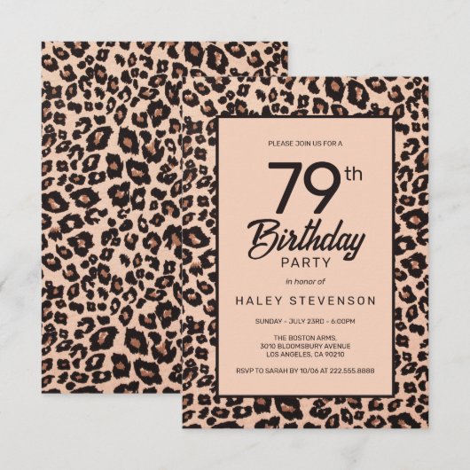 Stijlvolle Leopard Animal Print Trendy 79e verjaar Kaart (Voorkant / Achterkant)