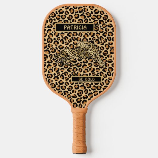 Stijlvolle Leopard-naam Personaliseer bericht Pickleball Paddle (Voorkant)