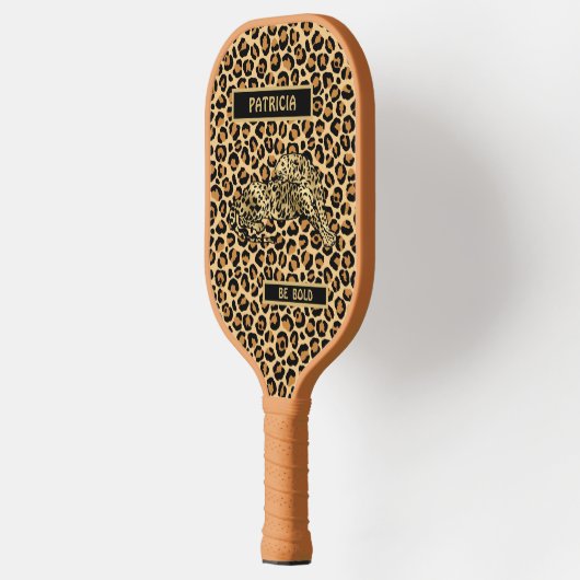 Stijlvolle Leopard-naam Personaliseer bericht Pickleball Paddle (Links)