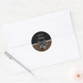 Stijlvolle Leopard Print Elegante Black Bow Party  Ronde Sticker (Envelop)