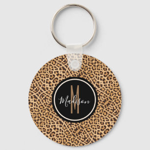 Stijlvolle Leopard Print Monogramed Script Name Sleutelhanger