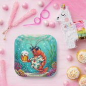 Stijlvolle leuke garnalen met een glas bier papieren bordje (Feest)