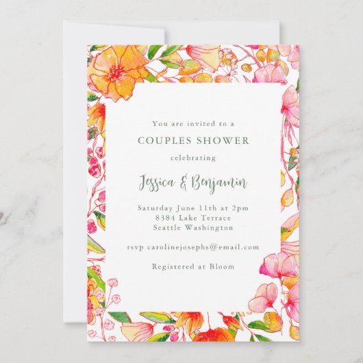 Stijlvolle levendige roze Sinaasappel bloemenkoppe Kaart (Voorkant)